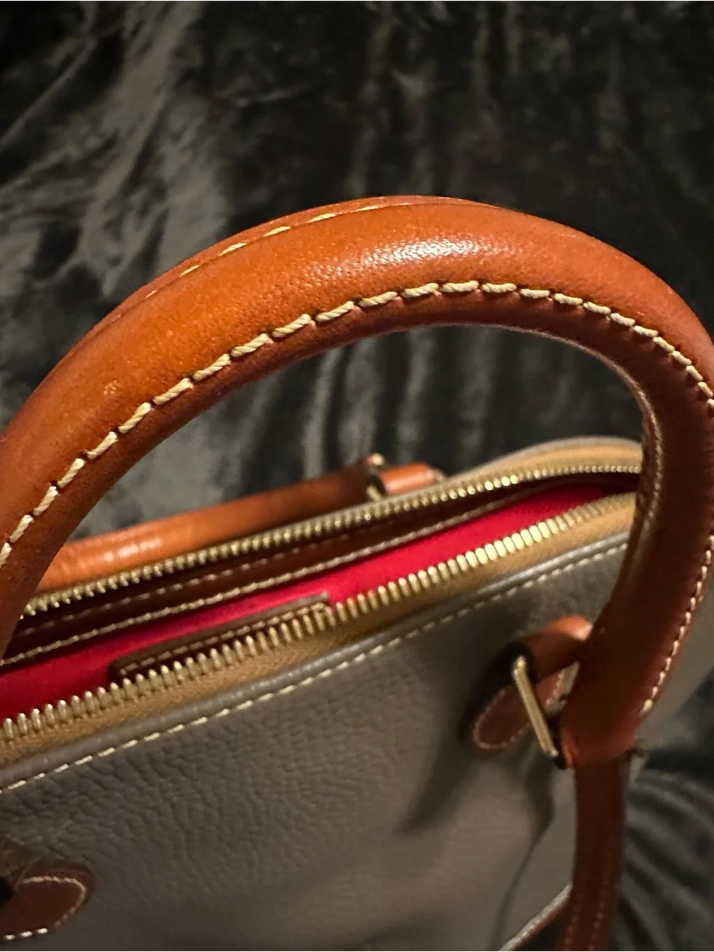 Dooney & Bourke Elephant Pebble Leather Satchel with Brown Trim